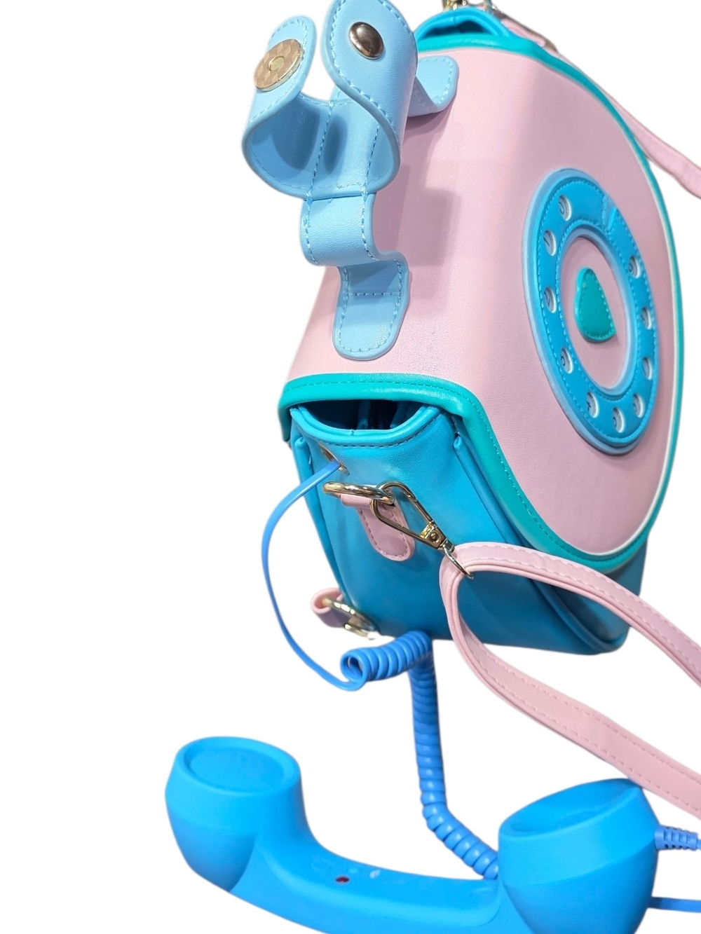 Retro Rotary Phone Novelty Crossbody Bag Pastel Blue Pink Heart Kitsch Y2K Purse - Picture 4 of 13